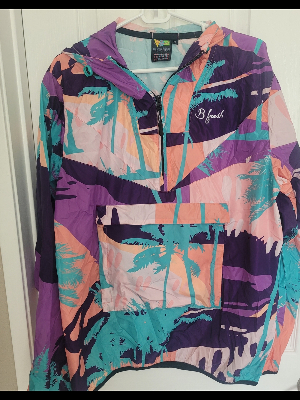 B Fresh Tropical Print Windbreaker Jacket - Teal, Purple, Peach